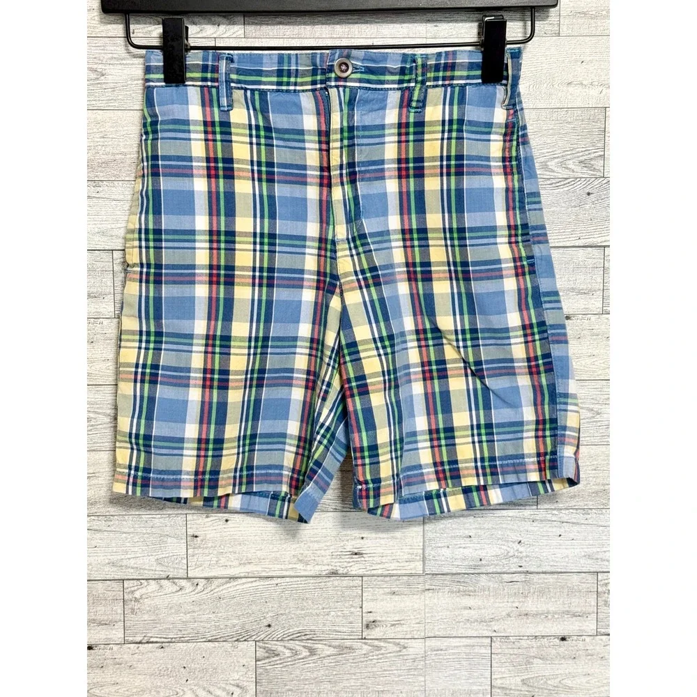 Kitestrings Boys Blue Yellow Plaid Madras Shorts‎ Size 7 Classic American Style